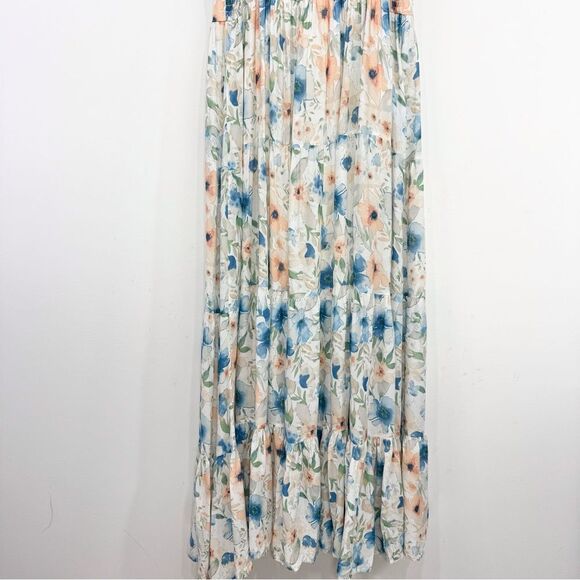 Penelope Rose White Blue Peach Floral V Neck Tiered Maxi Tank Dress NEW - Picture 10 of 16